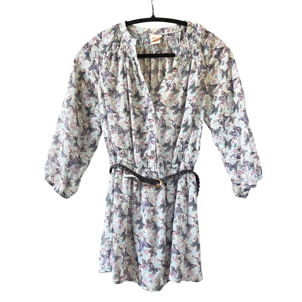 Mossimo Supply Co Womens XS Butterfly Print Belted Mini shirt Blue‎ Purple Boho